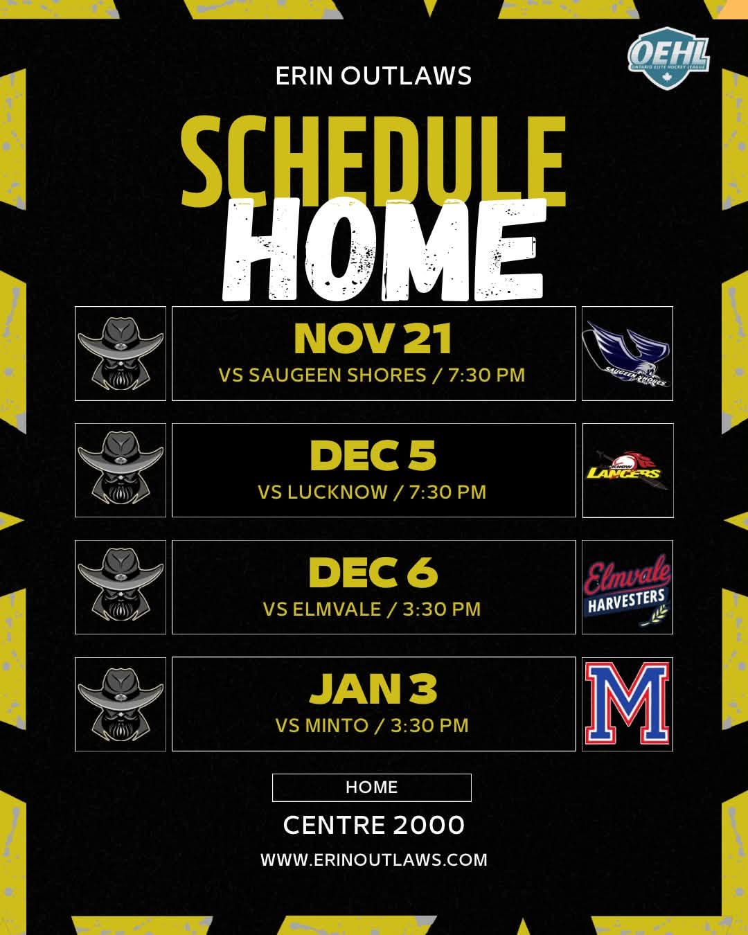 Home Game Schedule November, December, January