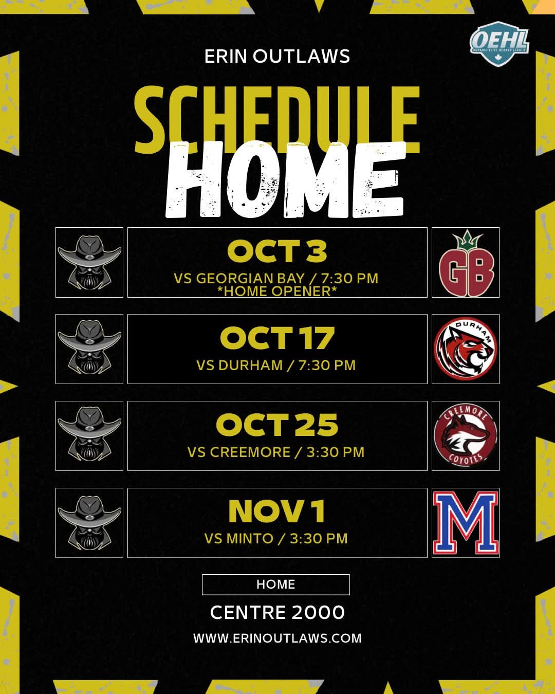 Home Gamer Schedule October, November