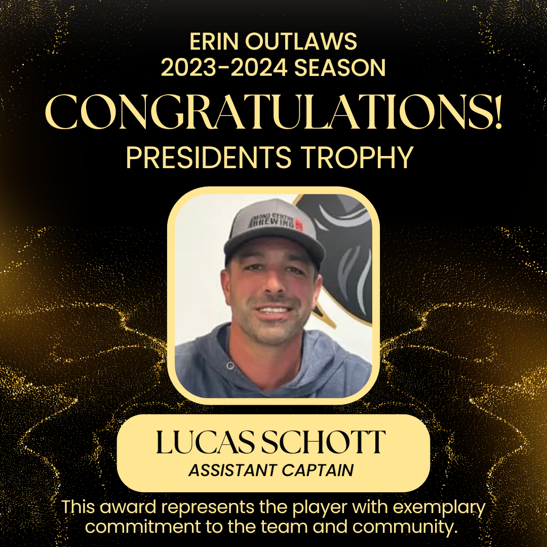 Lucas Schott was awarded the Erin Outlaws 2023–2024 President's Trophy