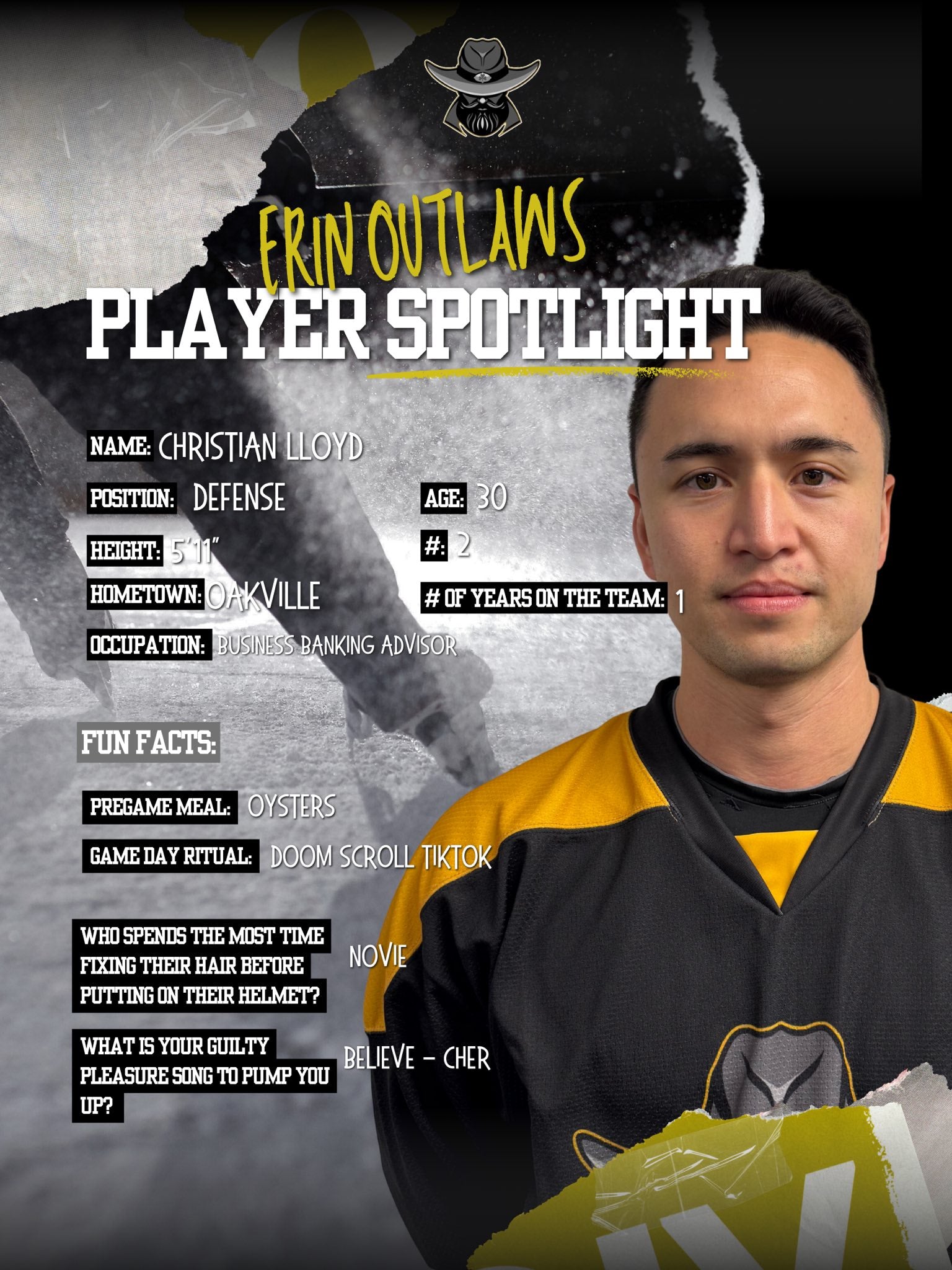Player spotlight for Christian Lloyd of the Erin Outlaws.